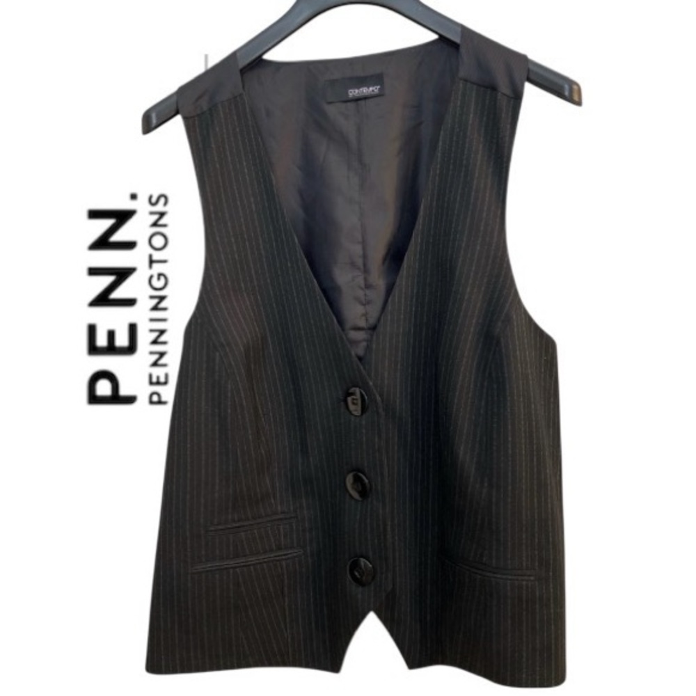 28W Women’s Plus Classic Menswear Black Pinstripe Vest